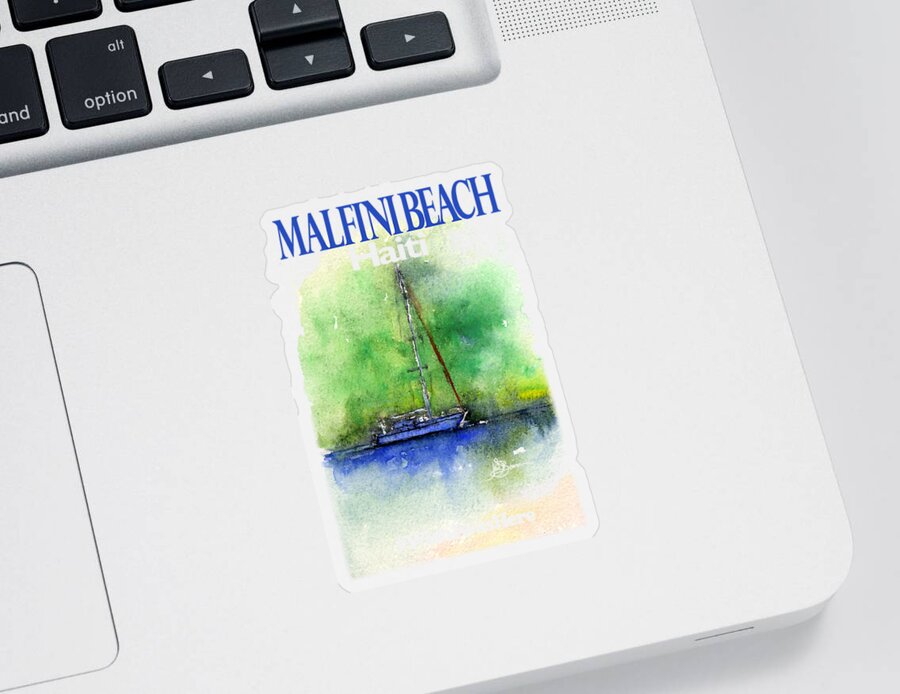 Watercolor Sticker featuring the painting Malfini Beach Shirt by John D Benson