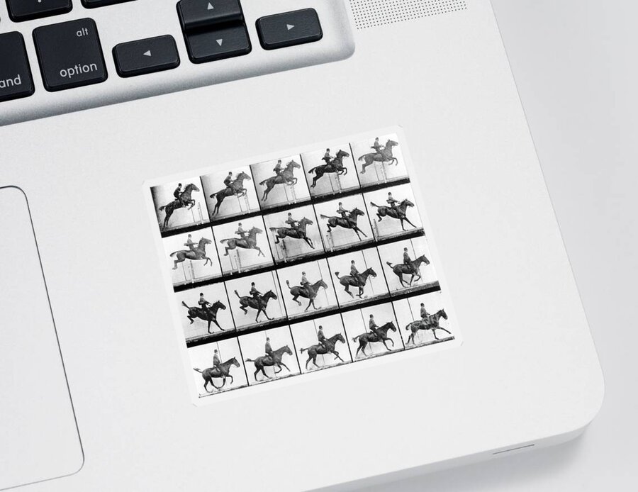 Muybridge Sticker featuring the photograph Man and Horse jumping by Eadweard Muybridge