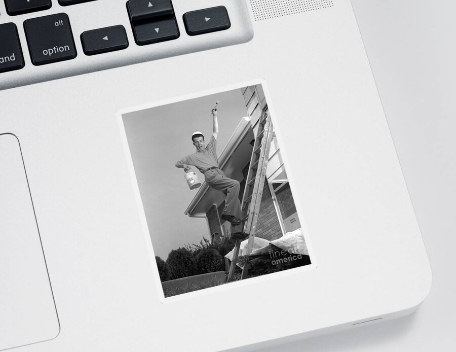 1960s Sticker featuring the photograph Man Falling Off Ladder by H. Armstrong Roberts/ClassicStock
