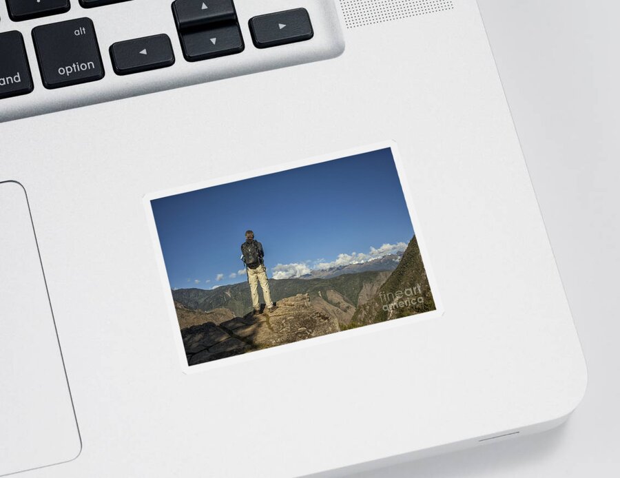 Mountain Sticker featuring the photograph Man on the edge by Patricia Hofmeester