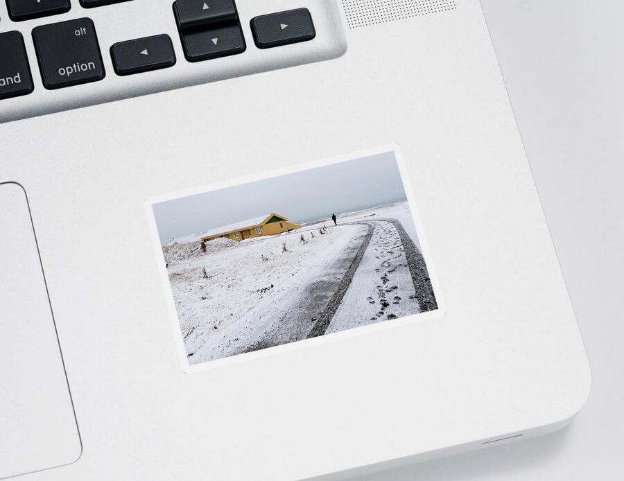 Iceland Sticker featuring the photograph Man walking in snow Iceland by Michalakis Ppalis