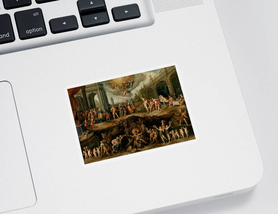 17th Century Art Sticker featuring the painting Mankind's Eternal Dilemma, The Choice Between Virtue and Vice by Frans Francken the Younger