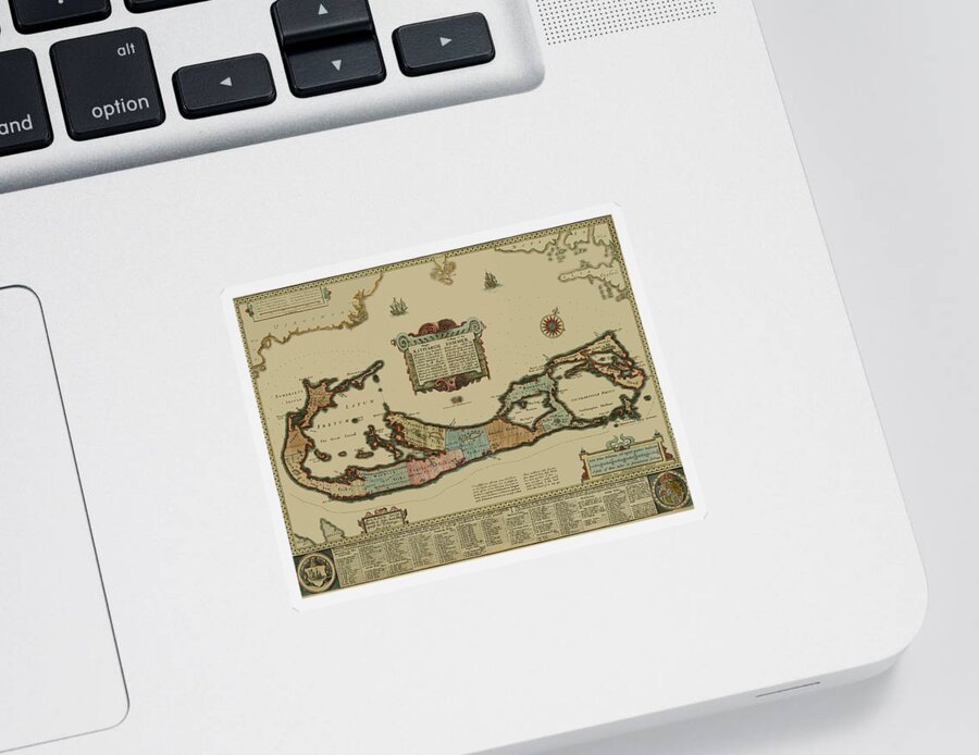 Map Of Bermuda Sticker featuring the photograph Map Of Bermuda 1626 by Andrew Fare