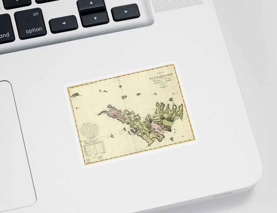 Saint Barts Sticker featuring the photograph Map Of Saint Barts 1801 by Andrew Fare