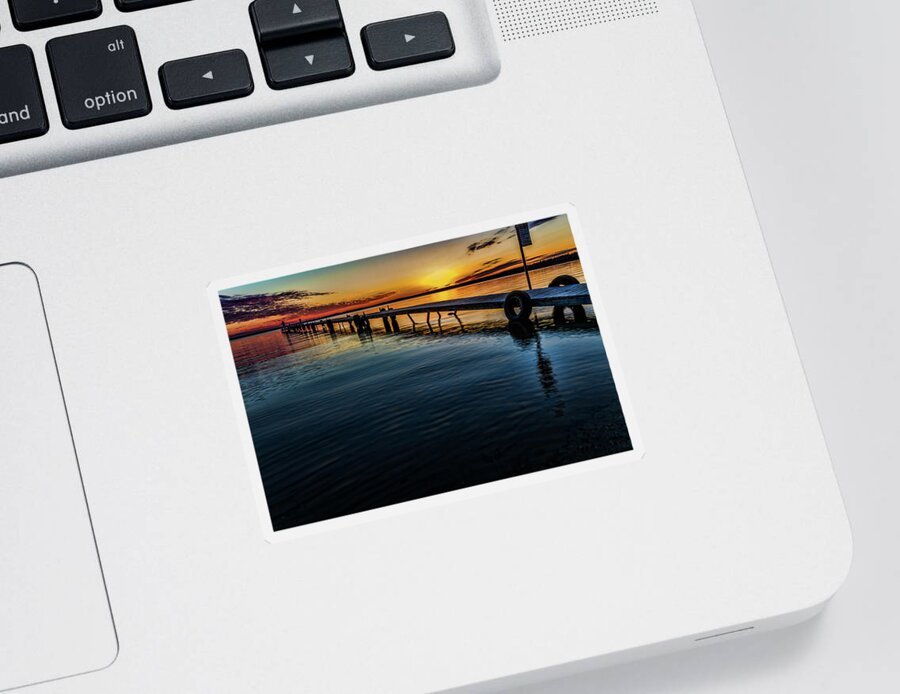 Sunset Sticker featuring the photograph Maplehurst Dock at Sunset by Joe Holley