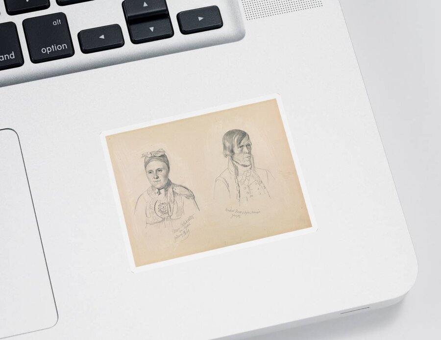 Norwegian Art Sticker featuring the drawing Mari Aslaksdatter and Anders How from Sigdal by Adolph Tidemand