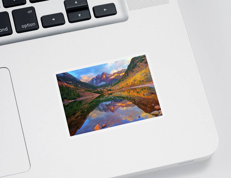 Maroon Bells Sticker featuring the photograph Maroon Lake Dawn by Greg Norrell