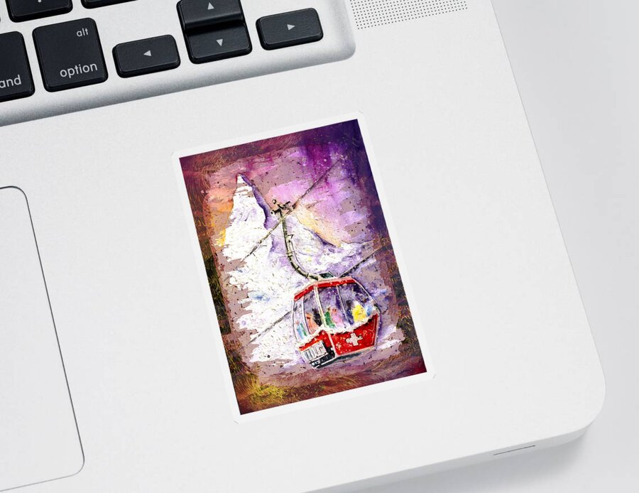 Travel Sticker featuring the painting Matterhorn Authentic Madness by Miki De Goodaboom