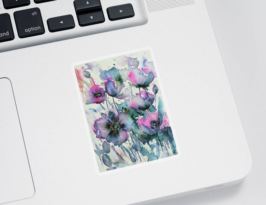 Mauve Poppies Sticker featuring the painting Mauve Poppies by Zaira Dzhaubaeva