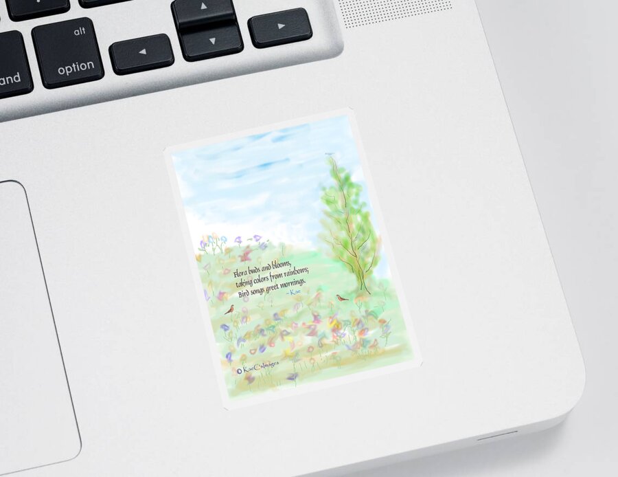 Springtime Sticker featuring the digital art May Haiku with Drawing by Kae Cheatham