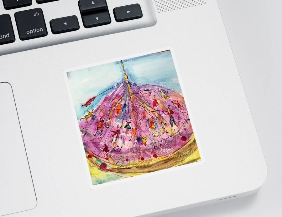 Merry Go Round Sticker featuring the painting Maypole Mayhem by Patty Donoghue