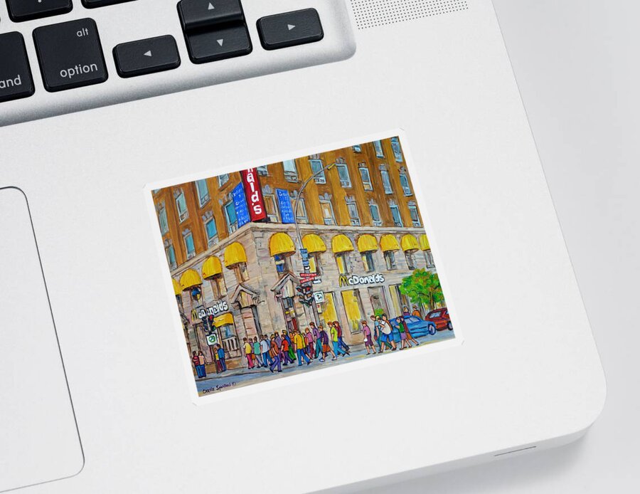 Montreal Sticker featuring the painting Mcdonald Restaurant Old Montreal by Carole Spandau