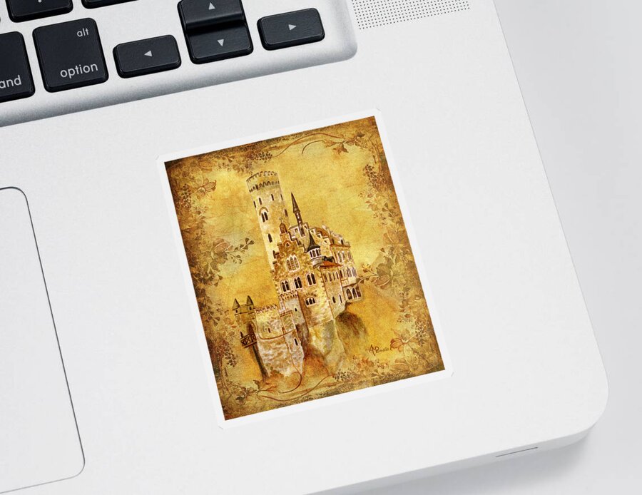 Castles Sticker featuring the painting Medieval Golden Castle by Angeles M Pomata