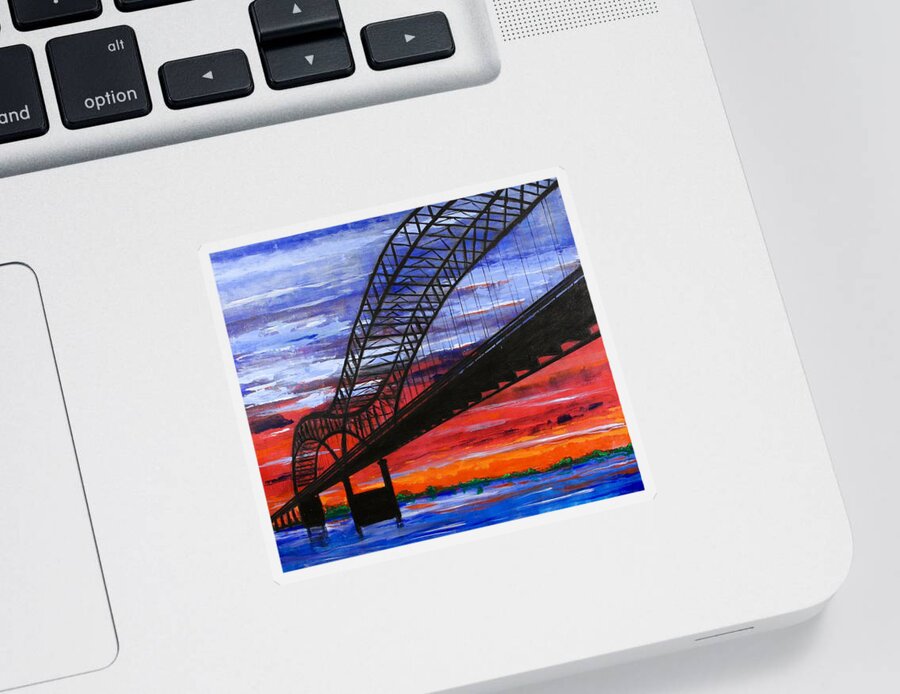 Memphis Sticker featuring the painting Memphis Bridge at Sunset by Rollin Kocsis