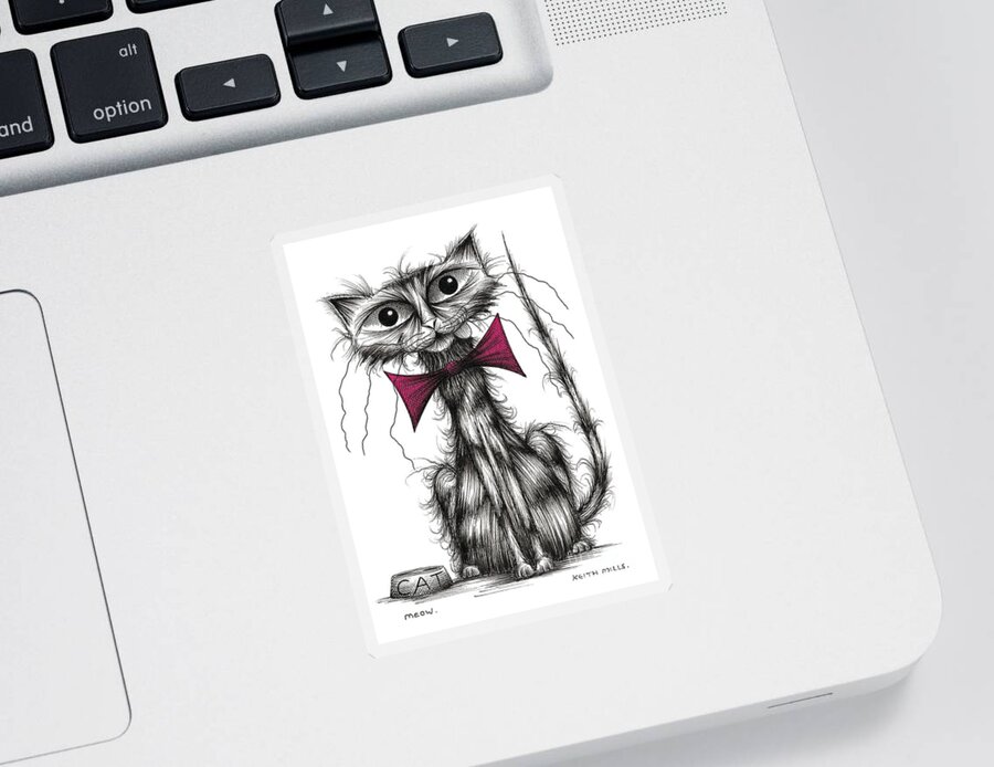 Cute Sticker featuring the drawing Meow by Keith Mills