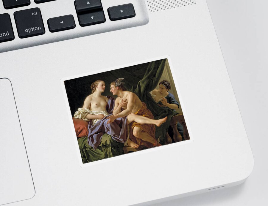 Louis-jean-francois Lagrenee Sticker featuring the painting Mercury Herse and Aglauros by Louis-Jean-Francois Lagrenee