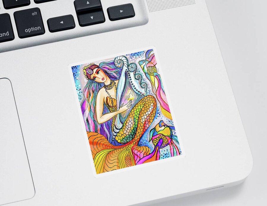 Sea Goddess Sticker featuring the painting Mermaid Saraswati by Eva Campbell