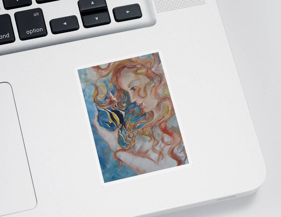 A Kiss From The Mermaid To A Morish Idol. Mermaid Sticker featuring the painting Mermaids Kiss by Charme Curtin