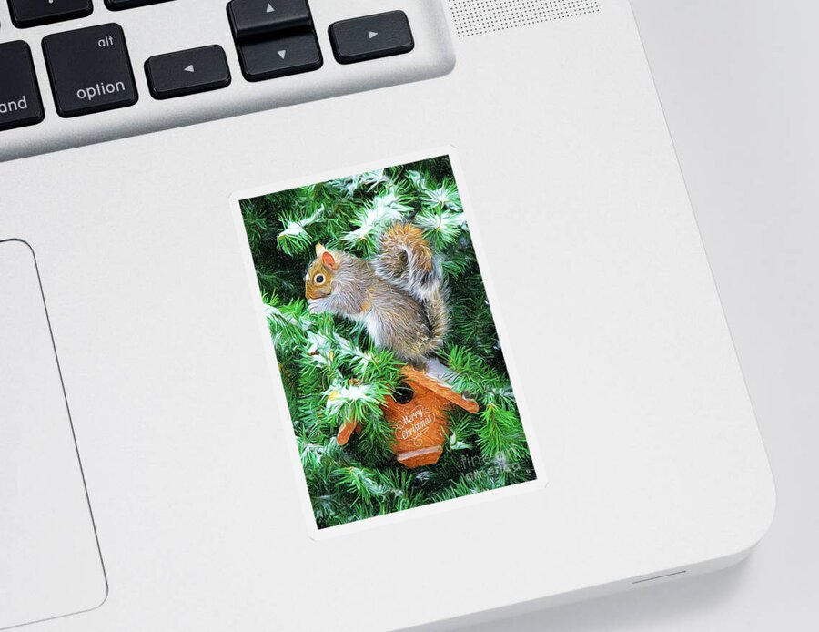 Squirrel Sticker featuring the photograph Merry Christmas Squirrel by Tina LeCour