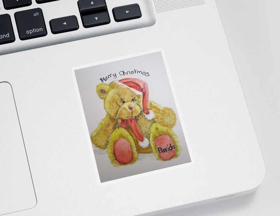 Toy Sticker featuring the painting Merry Christmas Teddy by Teresa Smith