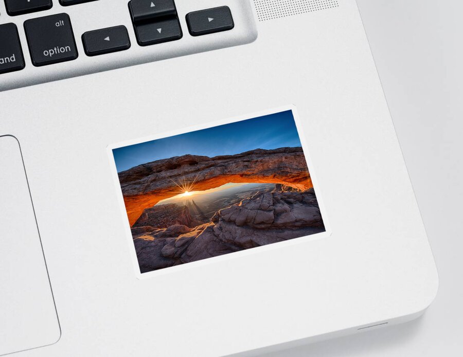 Canyonlands Sticker featuring the photograph The Sunrise View Through the Mesa Arch by OLena Art