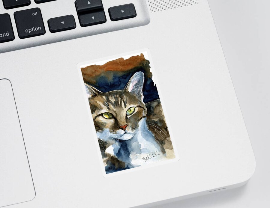 Mesmerizing Sticker featuring the painting Mesmerizing Eyes - Tabby Cat Painting by Dora Hathazi Mendes