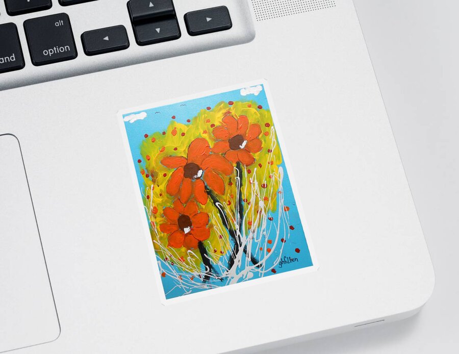 Abstract Sticker featuring the painting Mexican Sunflowers Flower Garden by GH FiLben