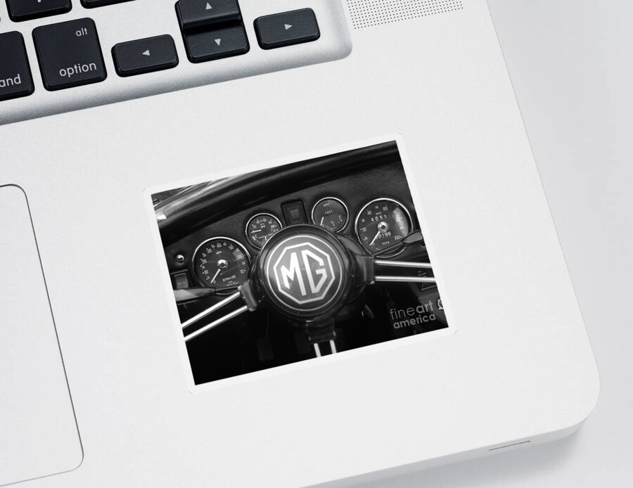 Mg Midget Sticker featuring the photograph MG Midget Dashboard by Neil Zimmerman