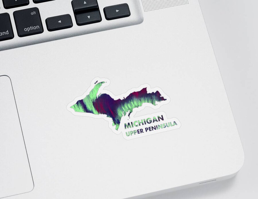 Michigan Sticker featuring the digital art Michigan - UP - Northern Lights - Aurora Hunters by Anastasiya Malakhova