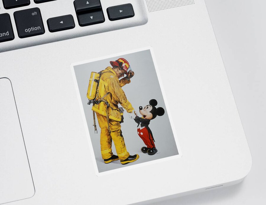 Magic Kingdom Sticker featuring the photograph Mickey And The Bravest by Rob Hans