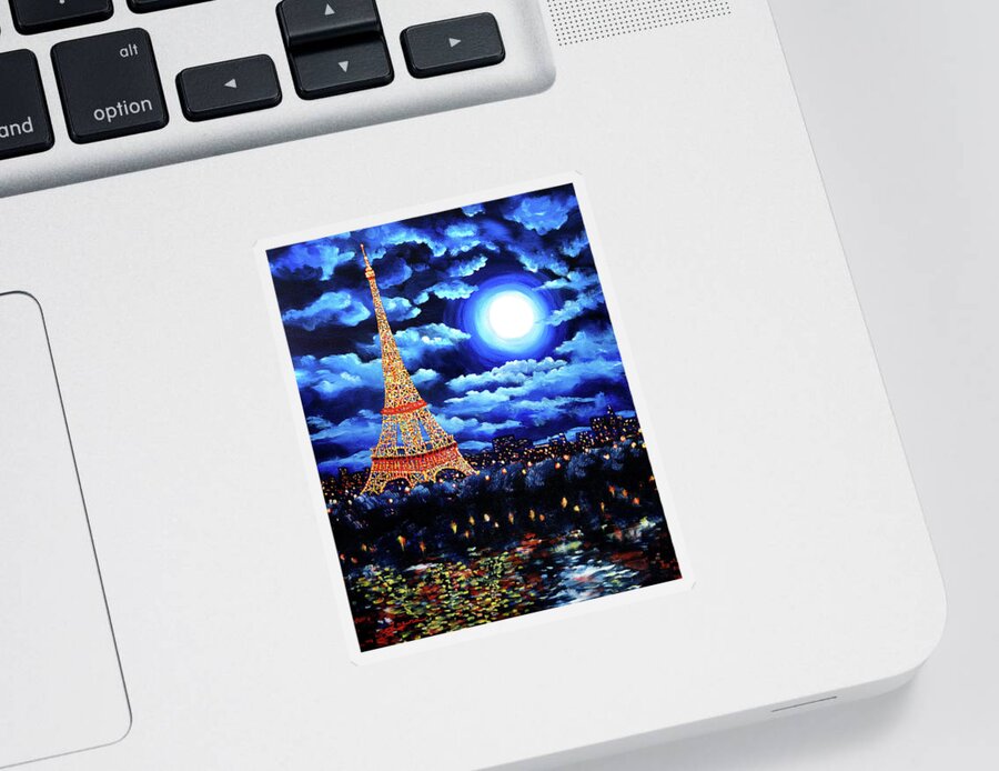 Eiffel Tower Sticker featuring the painting Midnight in Paris by Laura Iverson