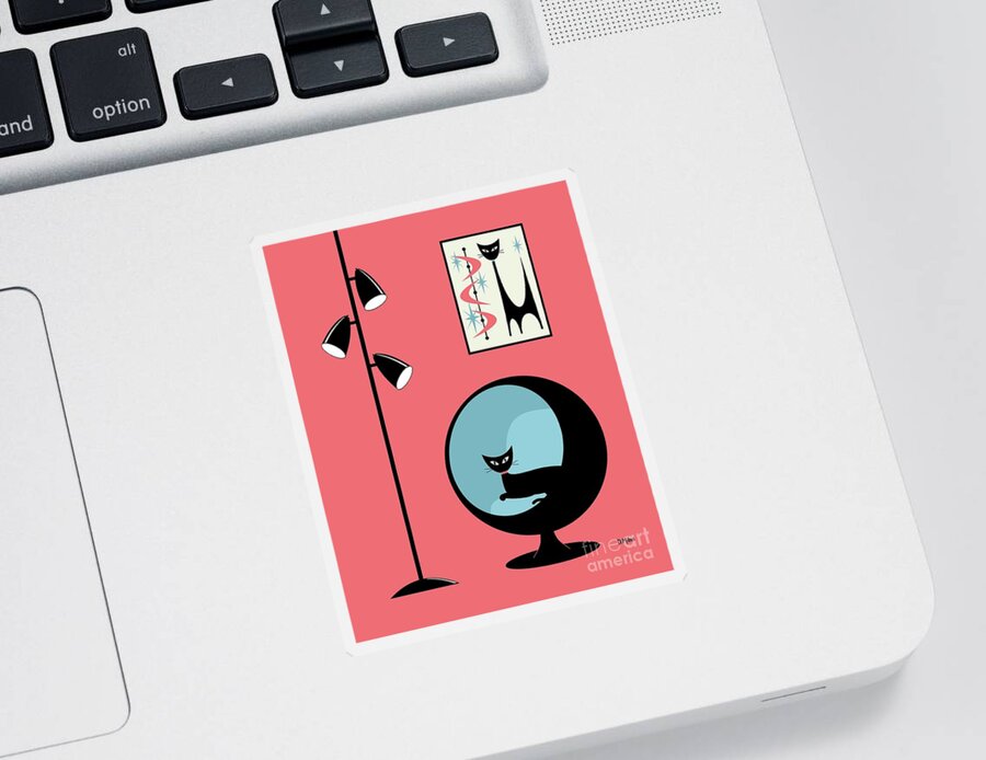 Mid Century Modern Sticker featuring the digital art Mini Atomic Cat on Pink by Donna Mibus
