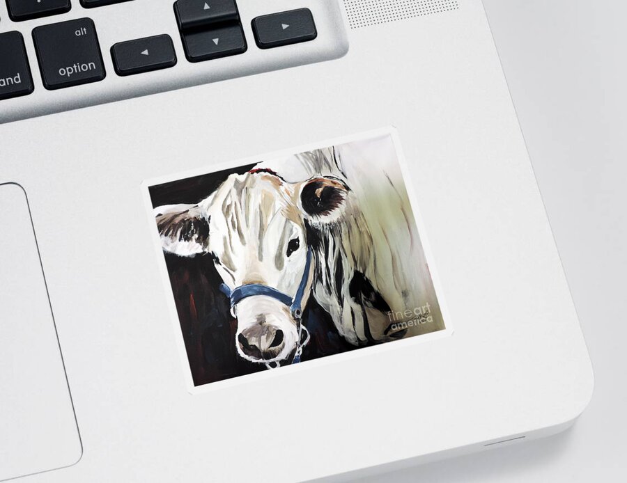 Cow Sticker featuring the painting Miss White by Tom Riggs