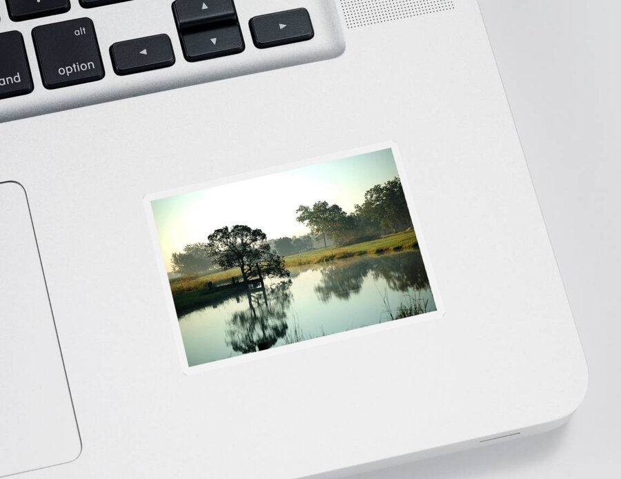Alabama Photographer Sticker featuring the digital art Misty Morning Pond by Michael Thomas