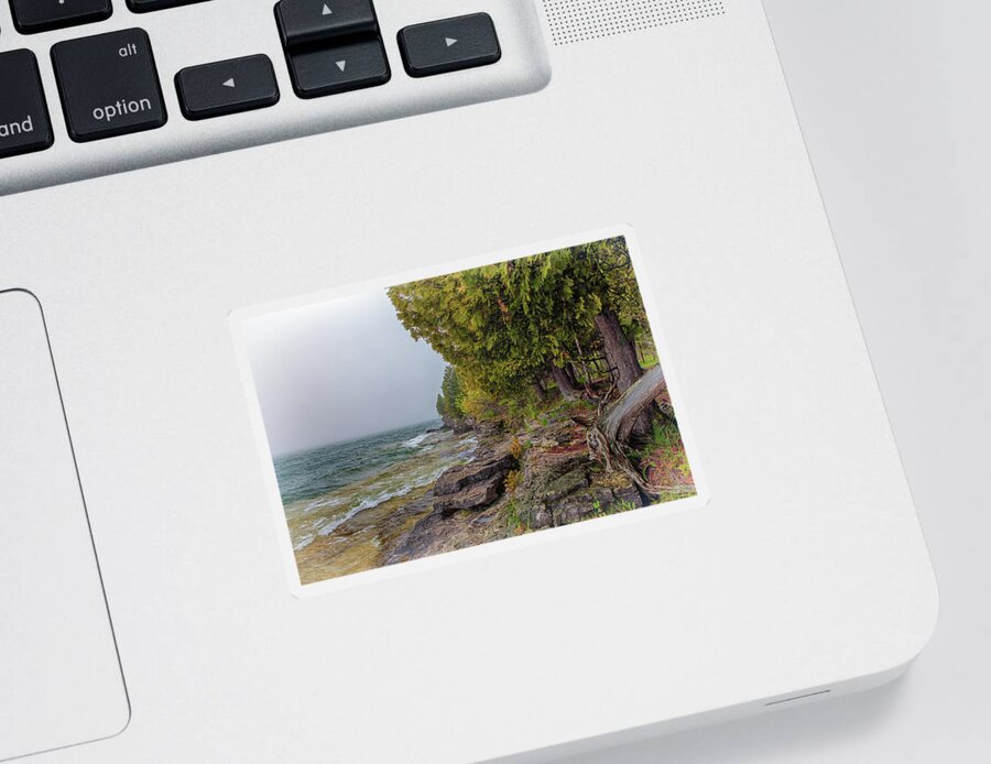 Cave Point Sticker featuring the photograph Misty Waters by Susan Rissi Tregoning