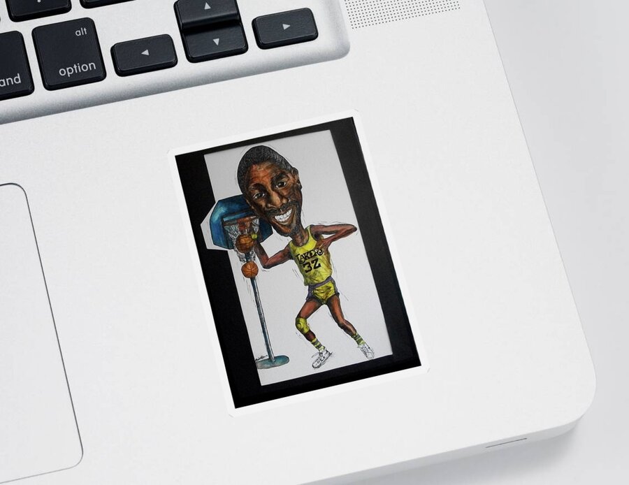 Magic Johnson Sticker featuring the mixed media MJ Caricature by Michelle Gilmore
