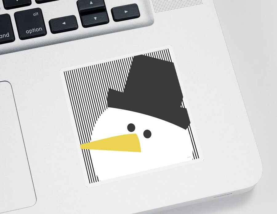 Snowman Sticker featuring the digital art Modern Snowman on Stripes- Art by Linda Woods by Linda Woods