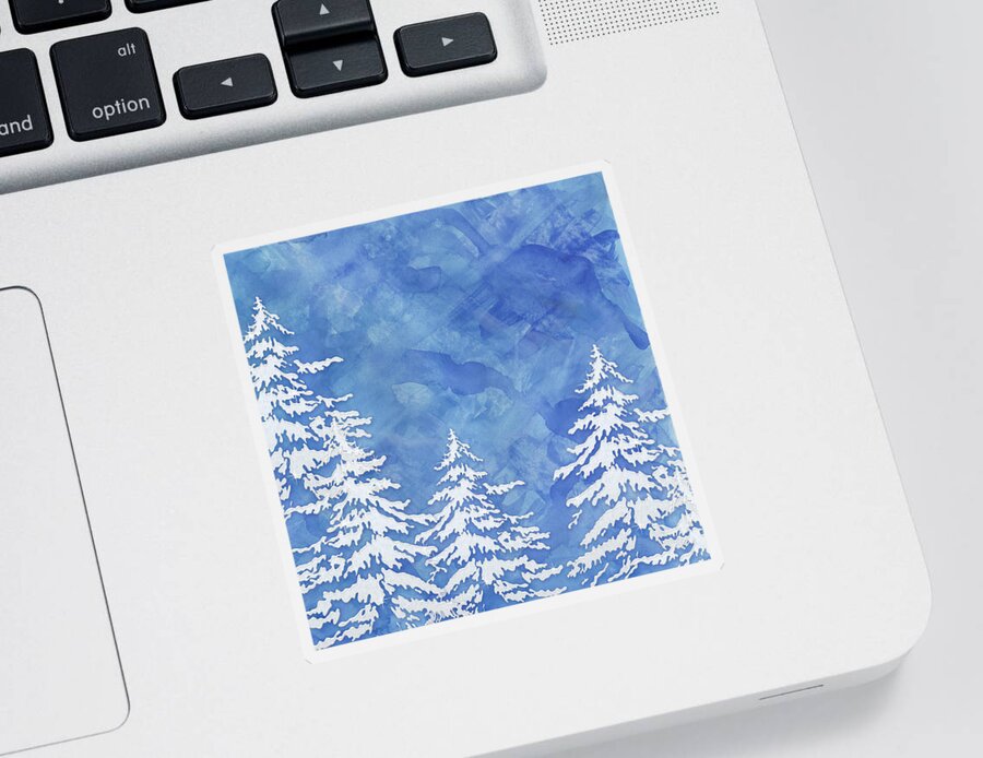 Watercolor Sticker featuring the painting Modern Watercolor Winter Abstract - Snowy Trees by Audrey Jeanne Roberts