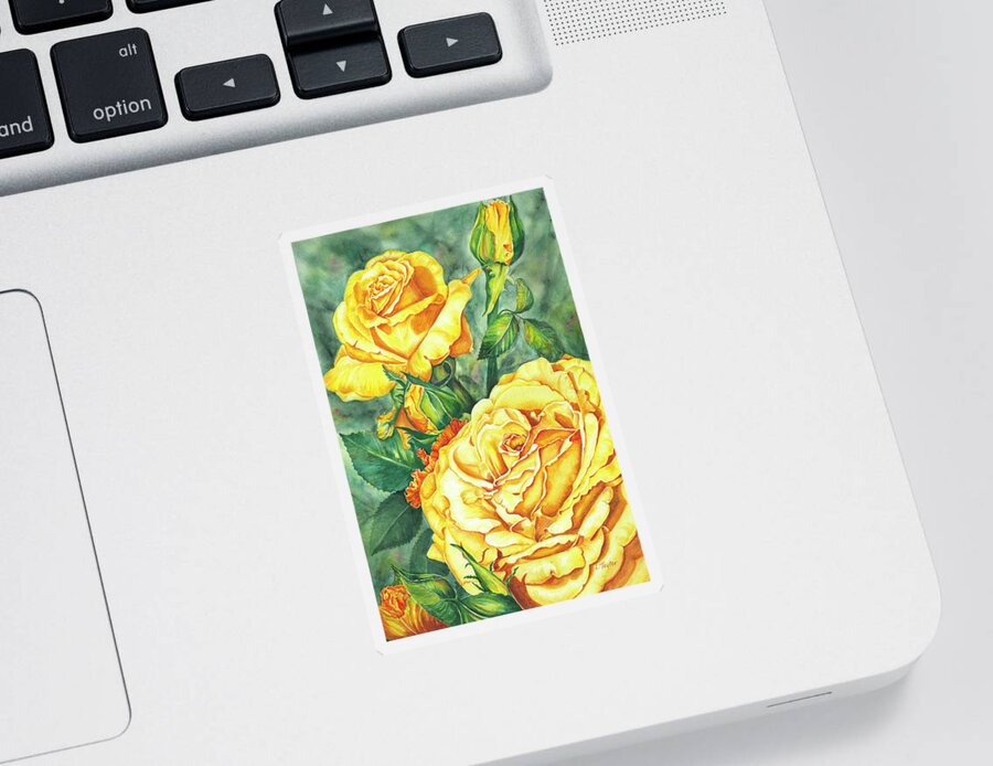 Yellow Rose Watercolor Sticker featuring the painting Mom's Golden Glory by Lori Taylor