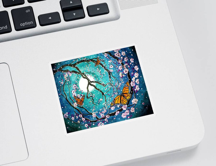 Fantasy Sticker featuring the digital art Monarch Butterflies in Teal Moonlight by Laura Iverson