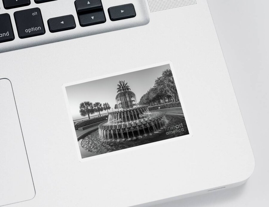 Pineapple Fountain Sticker featuring the photograph Monochrome Pineapple Fountain in Charleston by Dale Powell