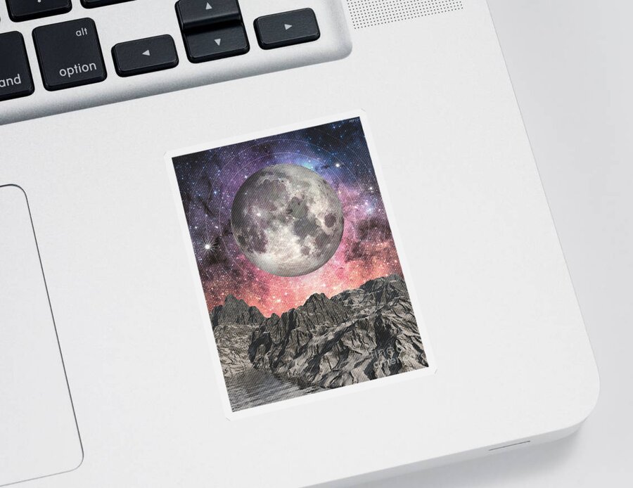 Moon Sticker featuring the digital art Moon Over Mountain Lake by Phil Perkins
