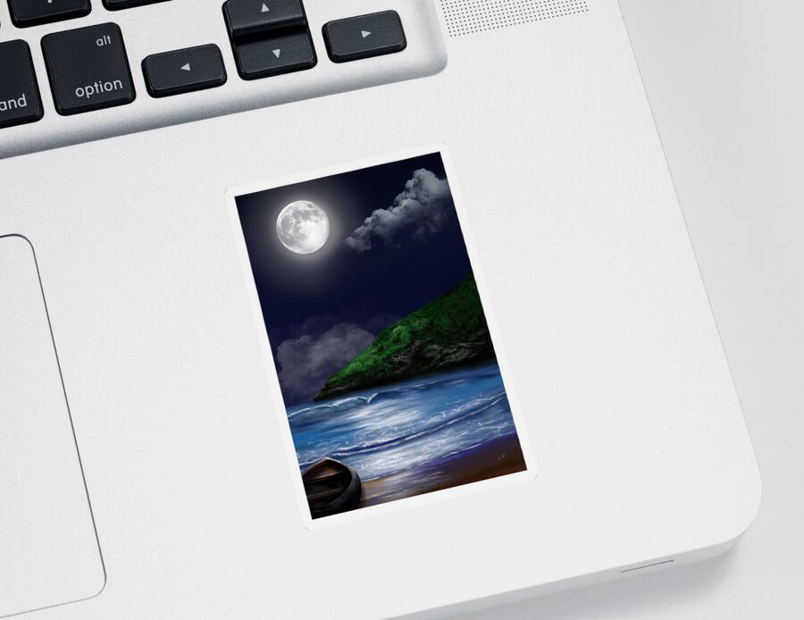 “moon Over The Cove” Sticker featuring the digital art Moon Over the Cove by Mark Taylor