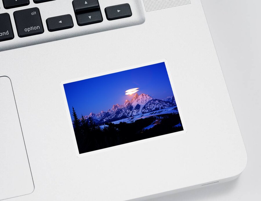 Moon Sets At The Snake River Overlook In The Tetons Salani Sticker featuring the photograph Moon Sets at the Snake River Overlook in the Tetons by Raymond Salani III