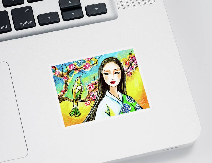 Asian Woman Sticker featuring the painting Morning Spring by Eva Campbell