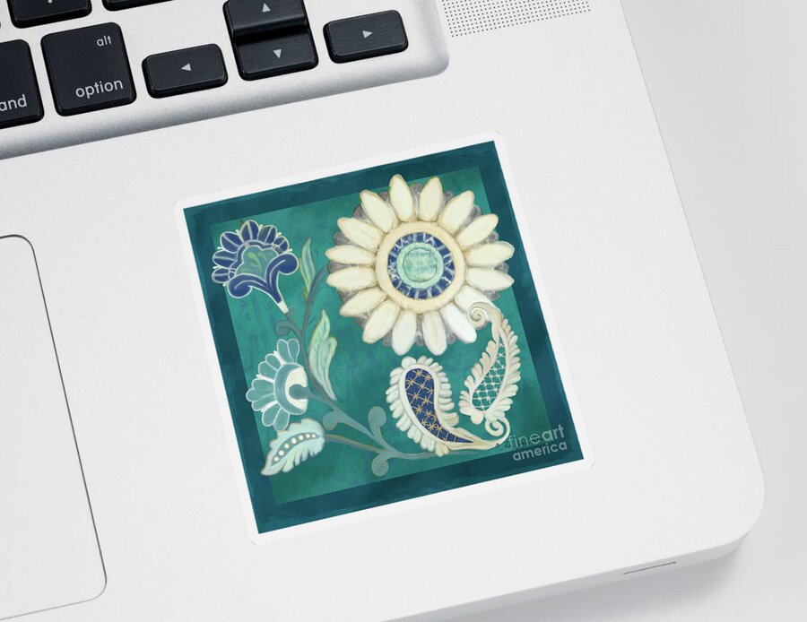 Moroccan Sticker featuring the painting Moroccan Paisley Peacock Blue 2 by Audrey Jeanne Roberts