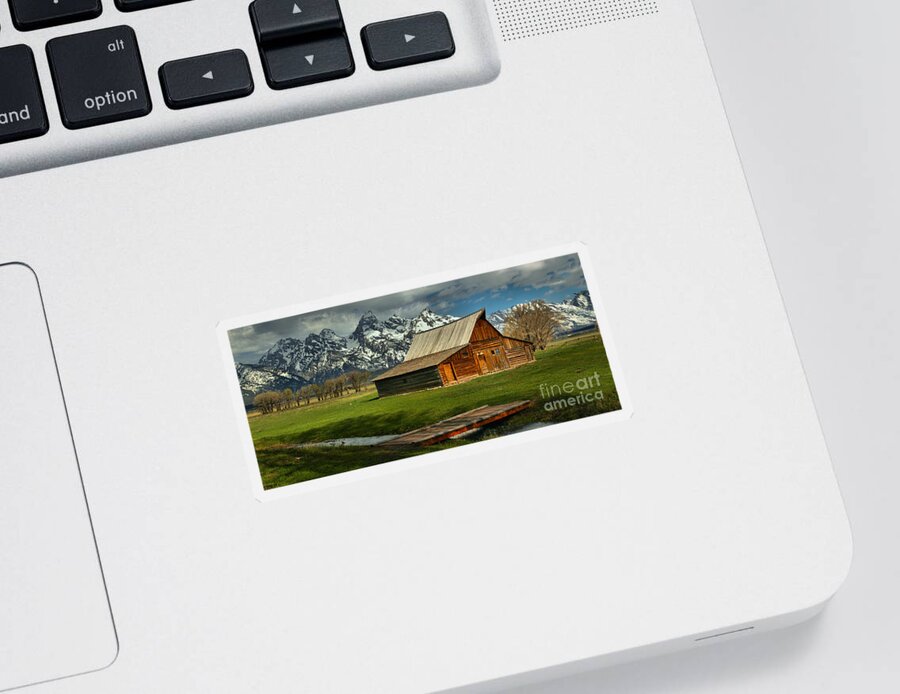 Moulton Barn Sticker featuring the photograph Moulton Barn Springtime Panorama by Adam Jewell