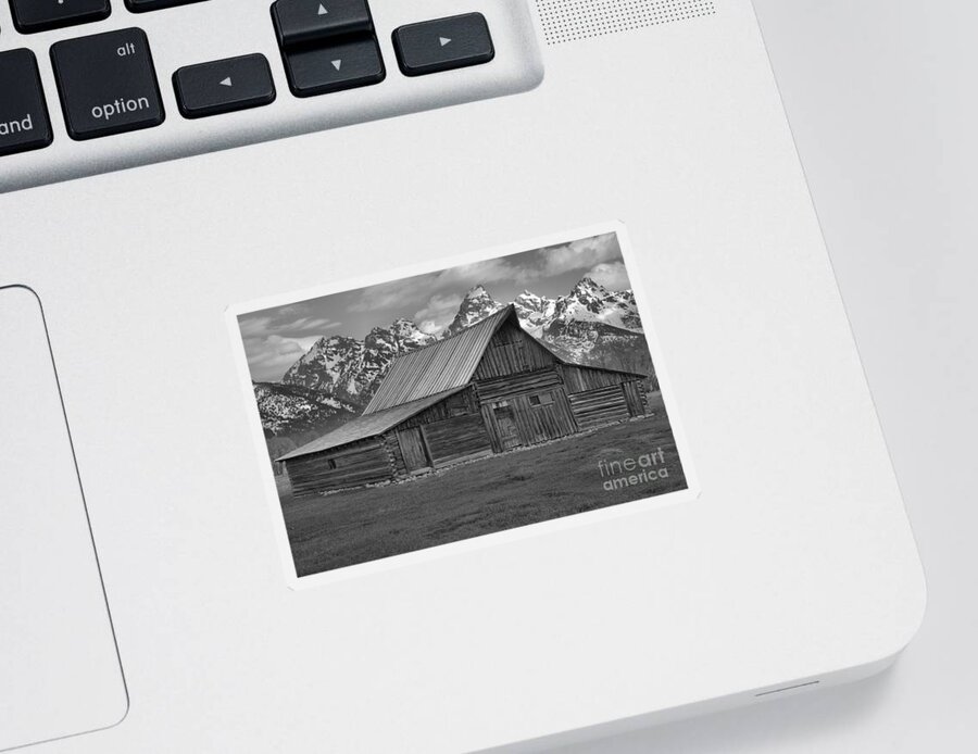 Black And White Sticker featuring the photograph Moulton Barn Springtime Black And White by Adam Jewell