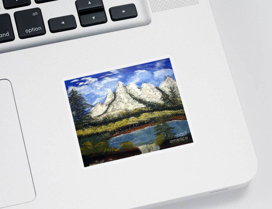 Landscape Sticker featuring the painting Mountains and Evergreens by Jimmy Clark