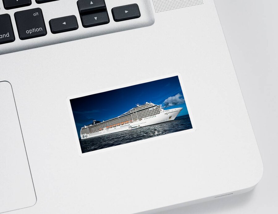 Ship Sticker featuring the photograph MSC Poesia by Christopher Holmes